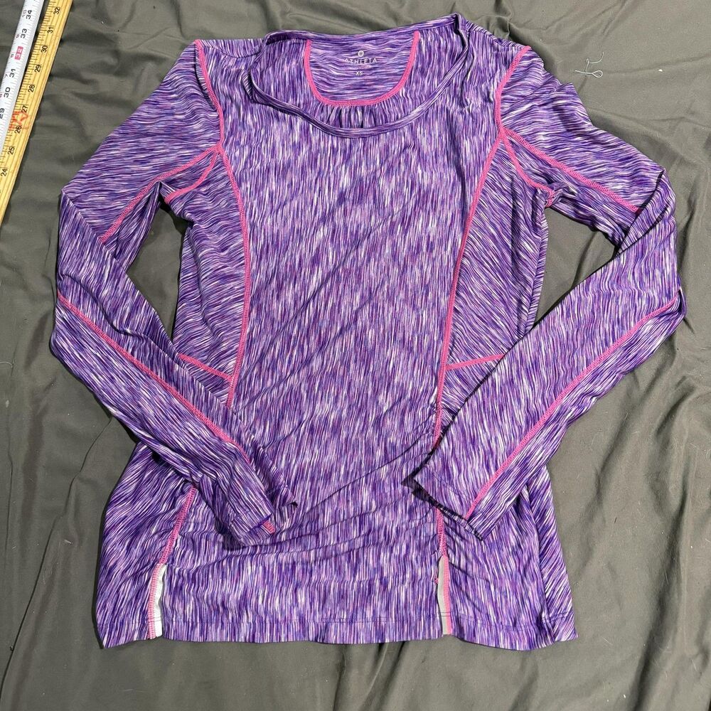 Athleta Shirt Womens XS Purple Long Sleeve Crew‎ Neck Striped Activewear Top